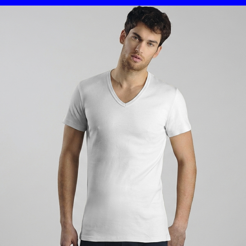T-shirt maglia scollo a V Uomo in cotone Kissimo WM 112 Kissimo Biancaluna