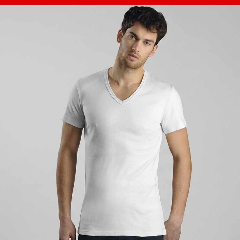 T-shirt scollo a V Uomo caldo cotone Kissimo WM 401 Kissimo Biancaluna