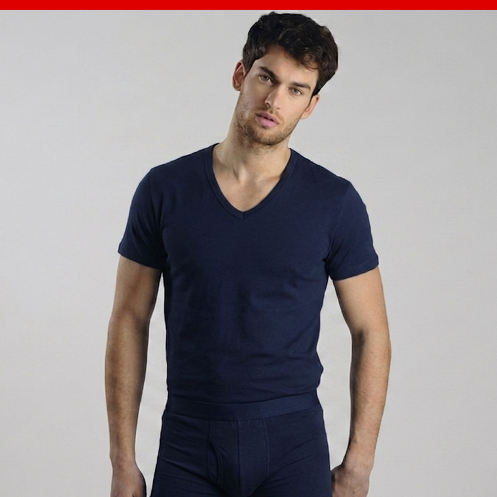 T-shirt scollo a V Uomo caldo cotone Kissimo WM 401 Kissimo Biancaluna