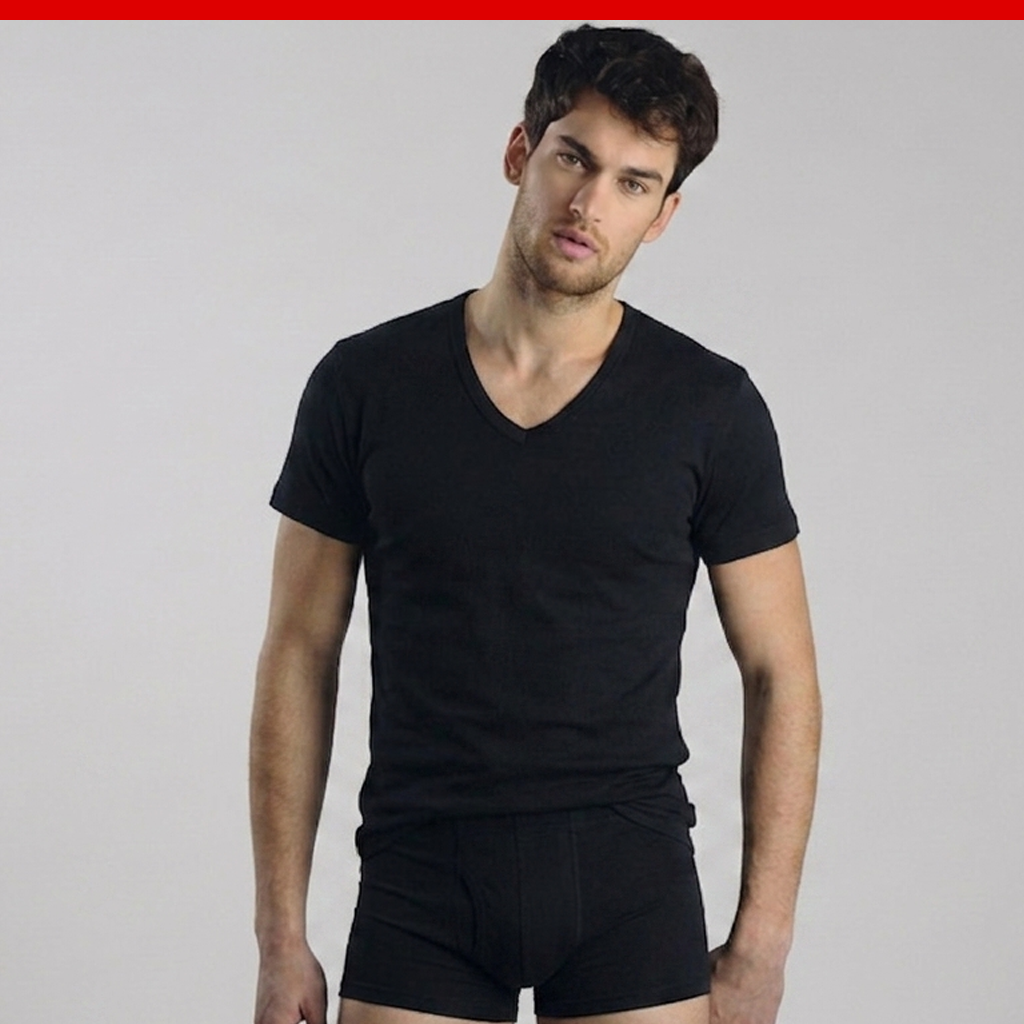 T-shirt scollo a V Uomo caldo cotone Kissimo WM 401 Kissimo Biancaluna