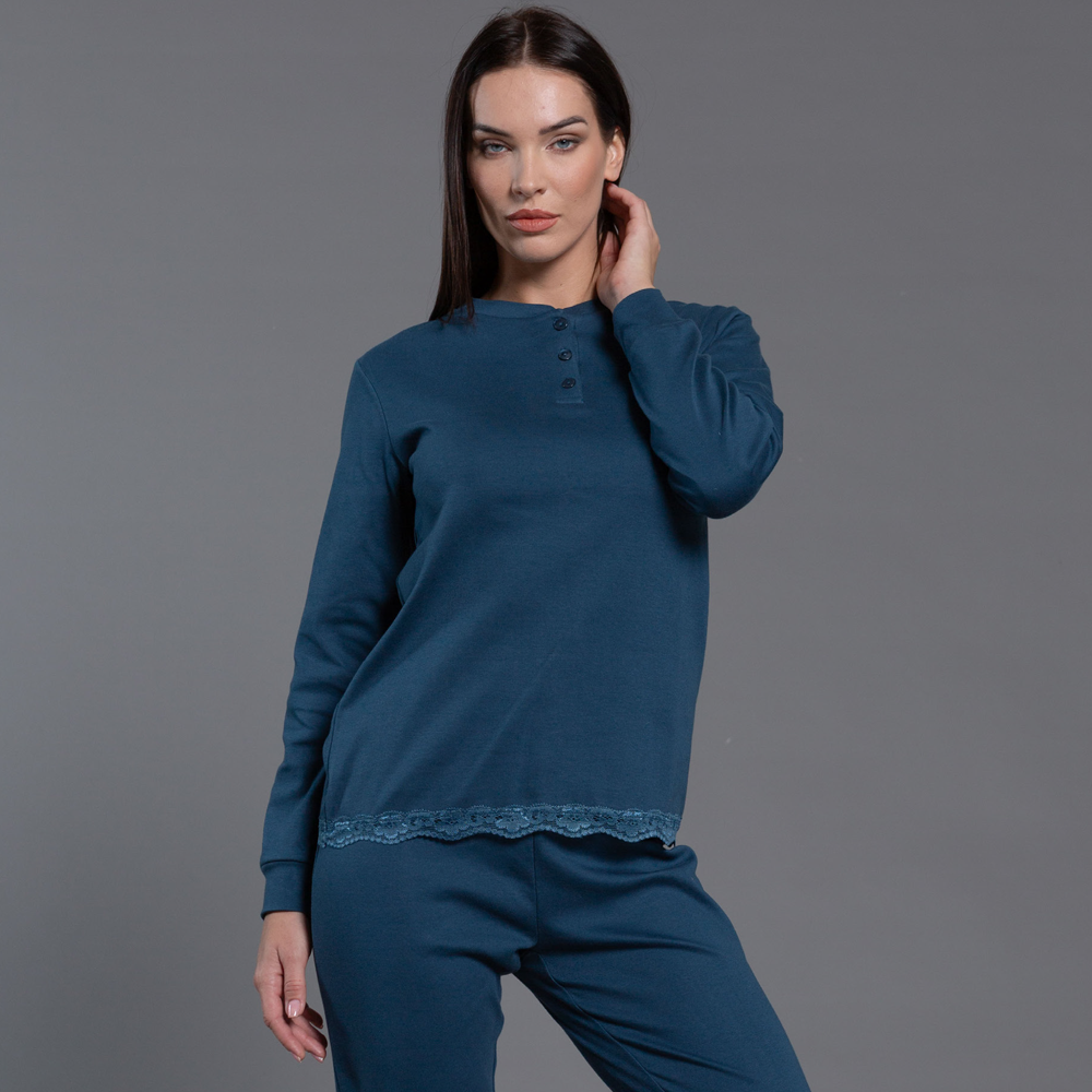 Pigiama Donna invernale Caldo Cotone art Kissimo Biancaluna 26D90023 blu Kissimo Biancaluna