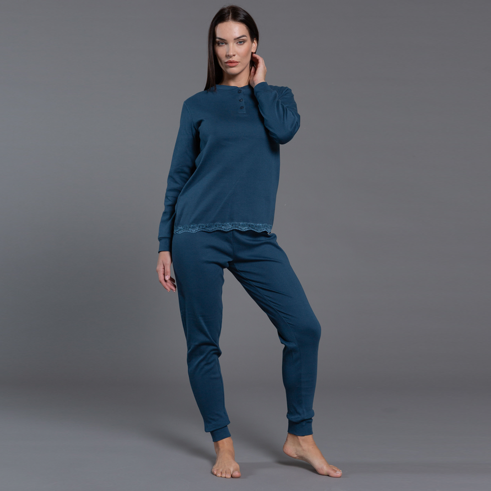 Pigiama Donna invernale Caldo Cotone art Kissimo Biancaluna 26D90023 blu Kissimo Biancaluna