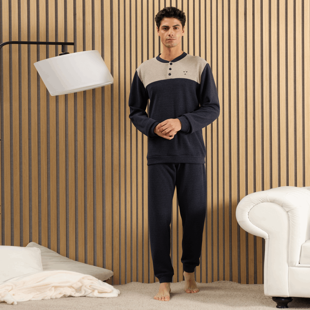 Pigiama Uomo invernale Punto Milano kissimo 15024 Blu Kissimo Biancaluna