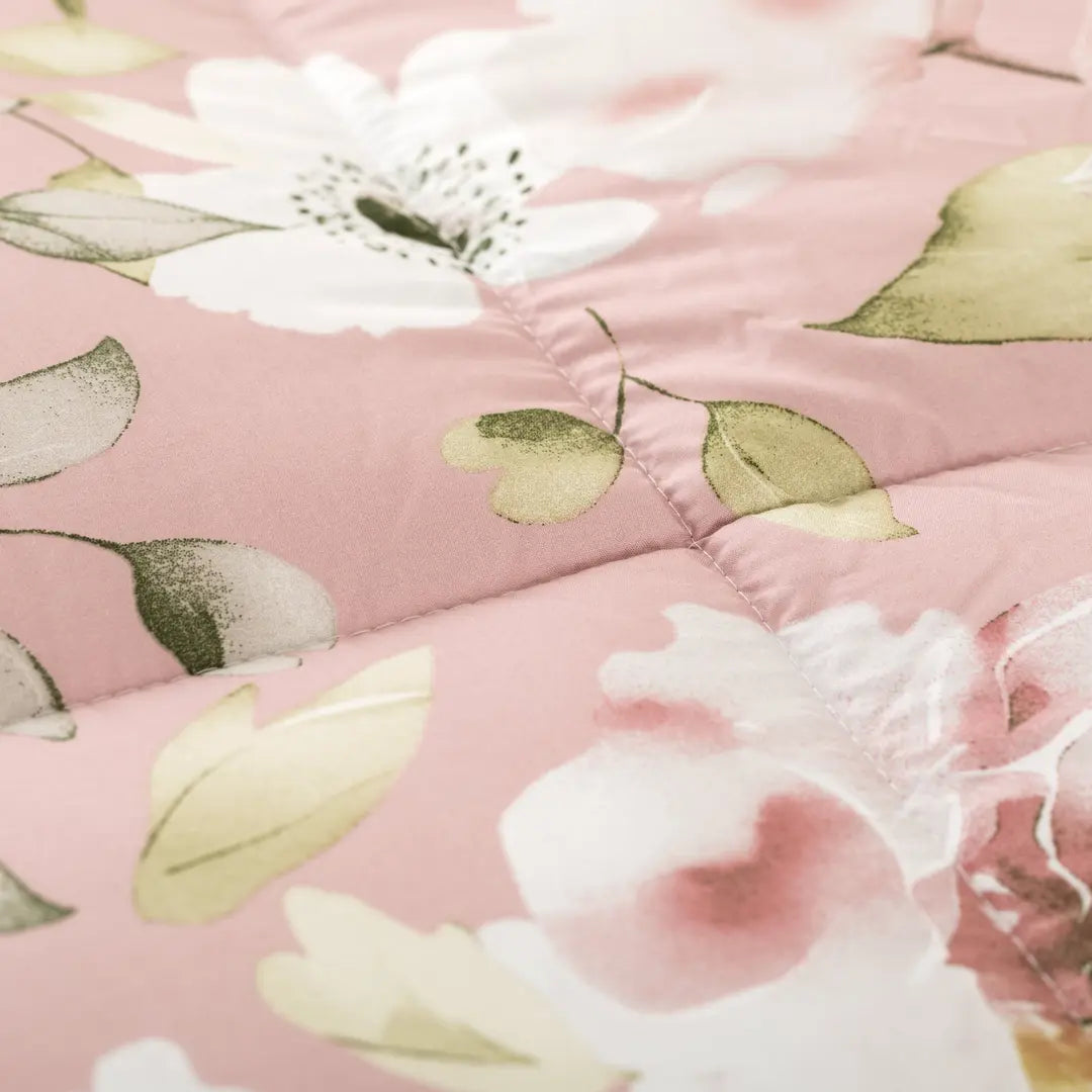 Trapunta invernale in microfibra fantasia floreale TIOMEN rosa LINEA ORO