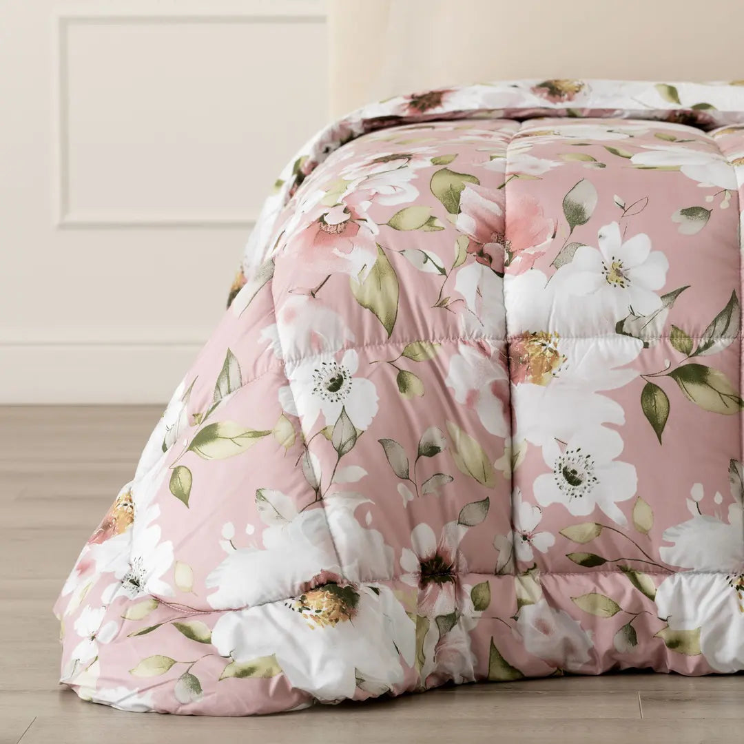 Trapunta invernale in microfibra fantasia floreale TIOMEN rosa LINEA ORO