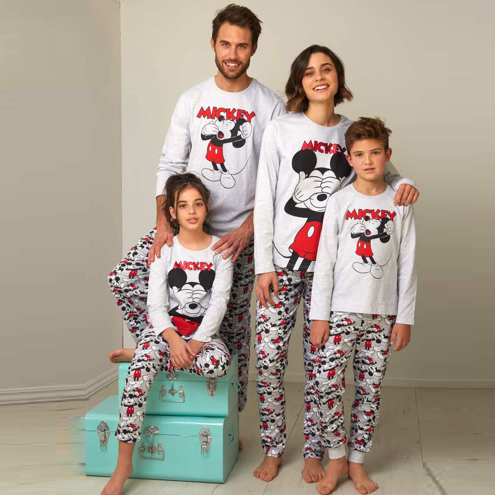 Pigiama Disney Family Uomo Donna Bimbo Bimba art Mickey Grey 55430 55089